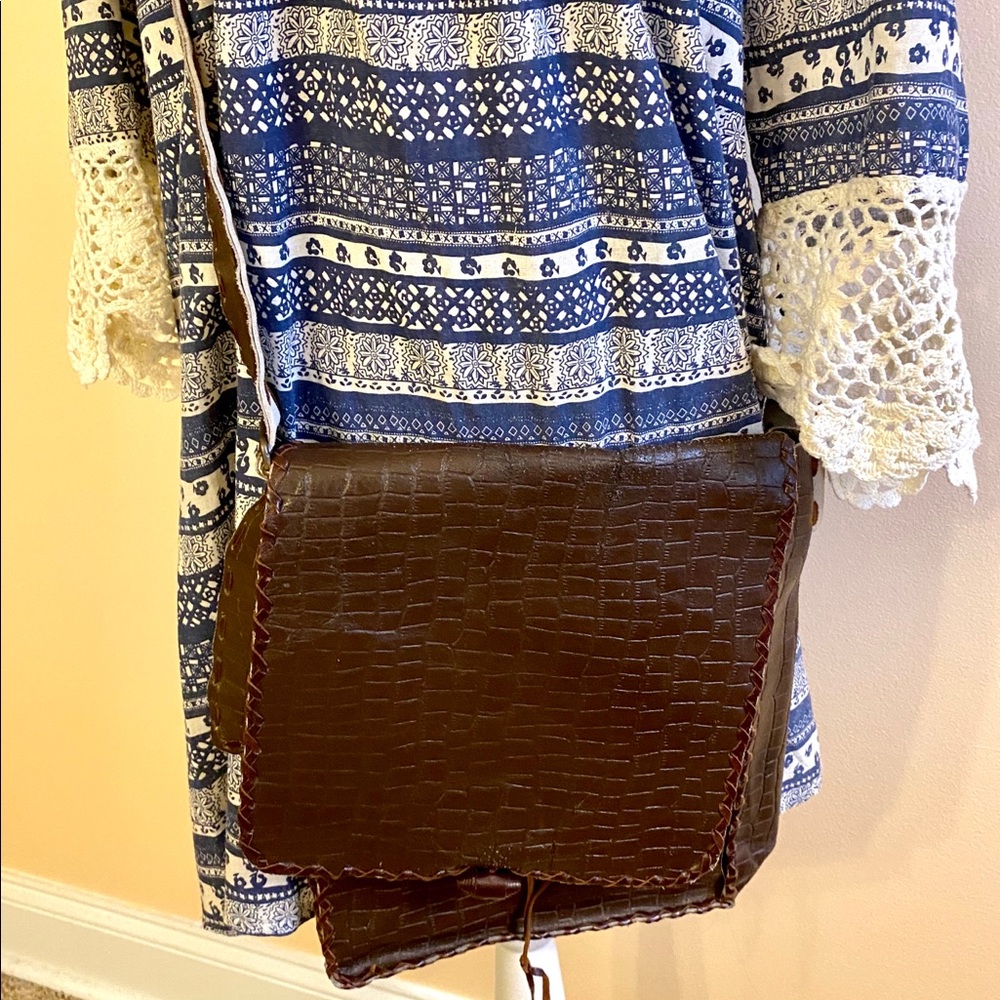 Handmade brown genuine leather crossbody purse